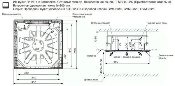 Кассетный фанкойл (двухтрубный) General Climate GCKA-600Ri-0