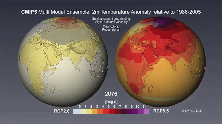 CMIP5 multi-model mean temperature change relative to 1980-2005 and robustness for RCP2.6 & RCP8.5