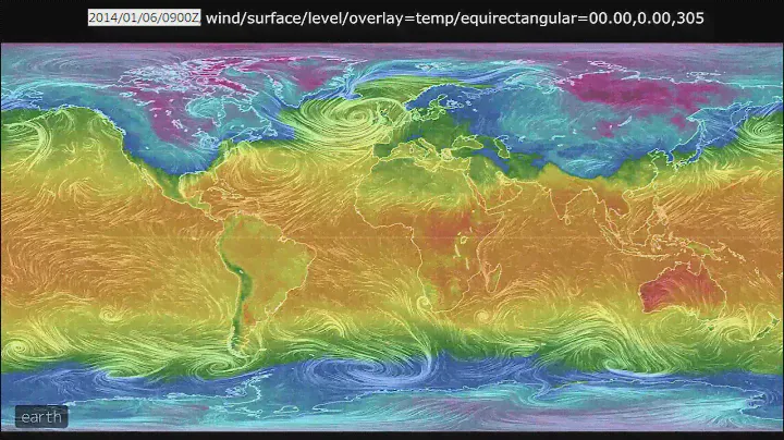 2013-11 -1204-02 Surface Wind and Temperature map from the Global Forecast System