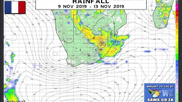 ARPEGE Climate Model Rainfall Forecast for Southern Africa 9 to 13 November 2019