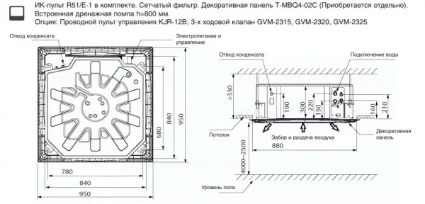Кассетный фанкойл (четырехтрубный) General Climate GCKA-600Fi-2